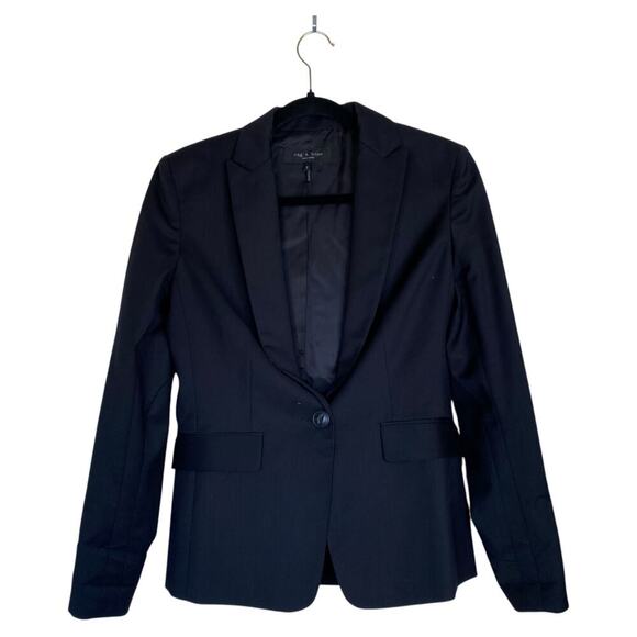 RAG & BONE Wool Cupro Blazer Size 2 Black Minimalist Workwear Suit Jacket - Picture 1 of 7